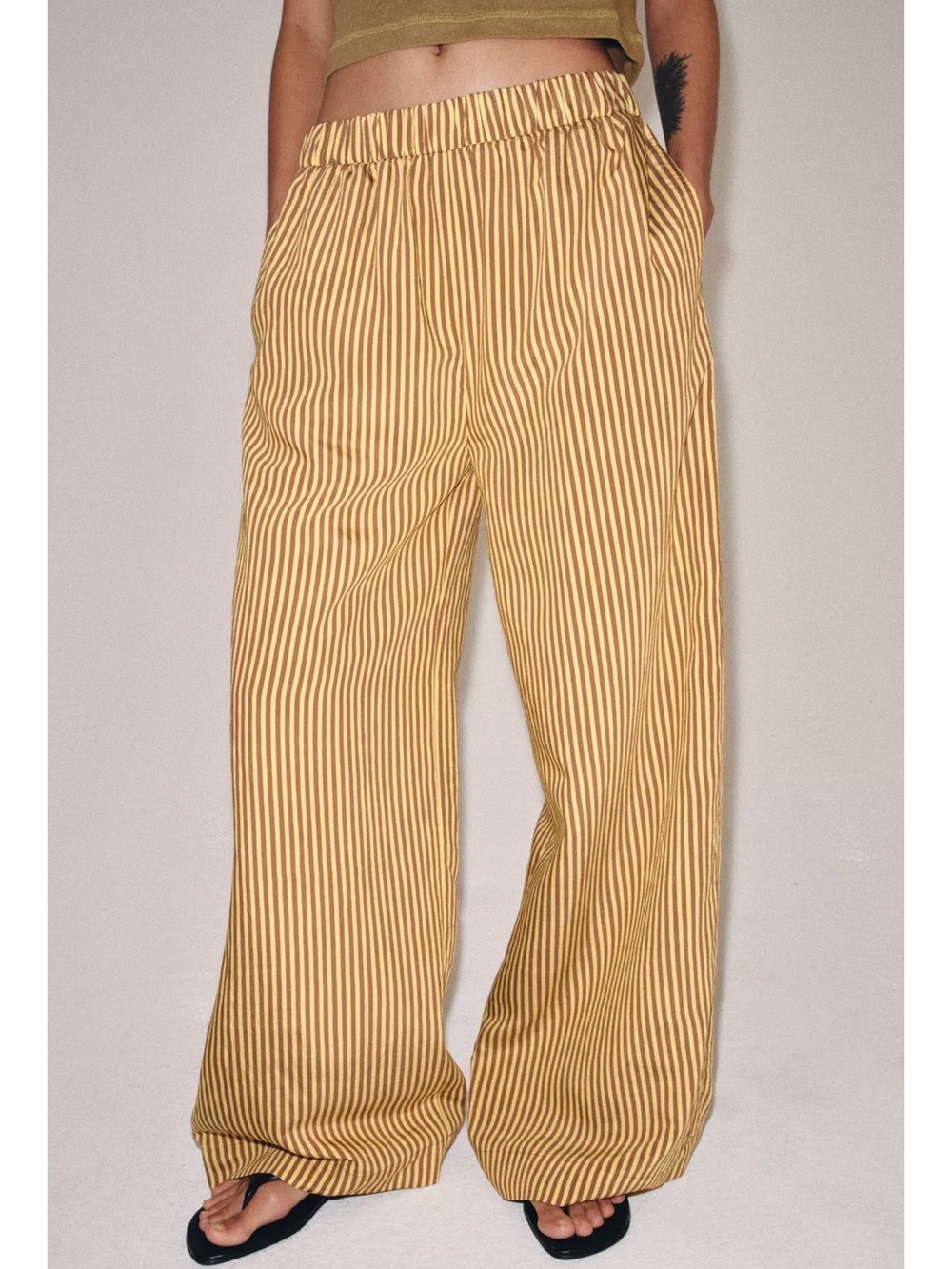Zara Yellow Striped Wide Leg Pants
